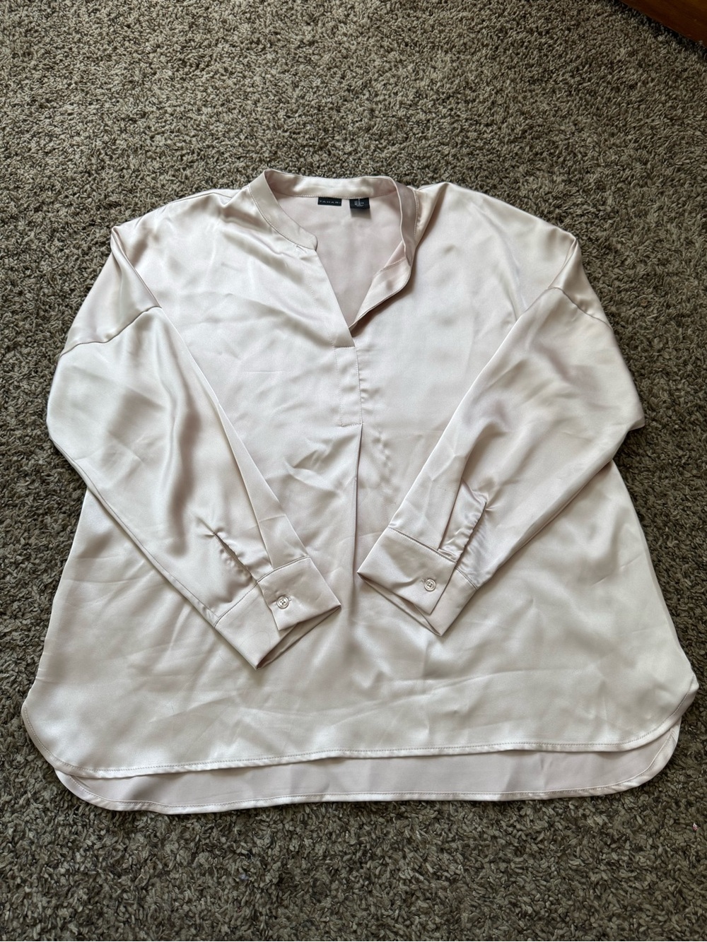 Tahari Light Blush Pink Satin Blouse